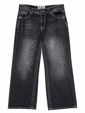 Disclosure Y2K Wide Leg Jeans 11/30 Black Embroidered Cross Wings